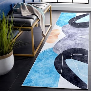 Tacoma Dark Gray/Turquoise 3 ft. x 8 ft. Machine Washable Abstract Runner Rug