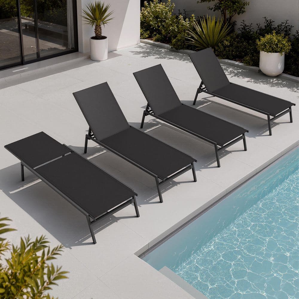 4-Piece Stackable Outdoor Chaise Lounge Chair with Adjustable Backrest Armless Recliner with Breathable Textilene Black price history on PriceWatchPro