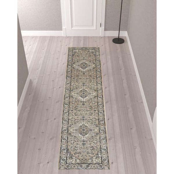 2 X 10 Gray Medallion Washable Area Rug Runner Rug