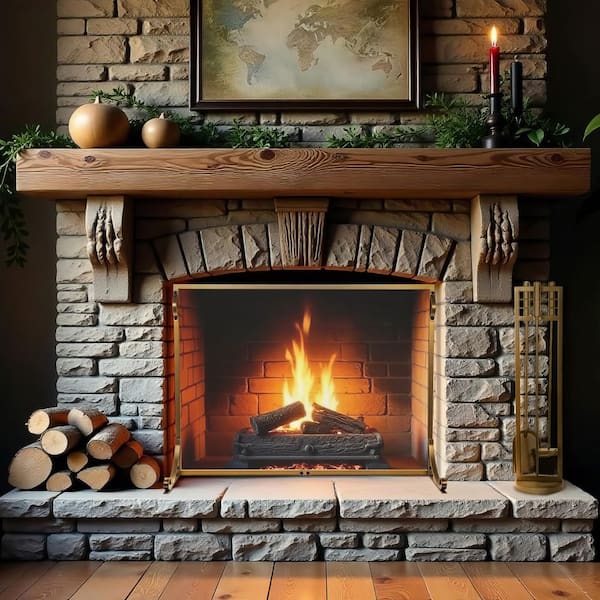 ENNA Medium Single Panel Matte Gold Fireplace Screen S2517MG - The