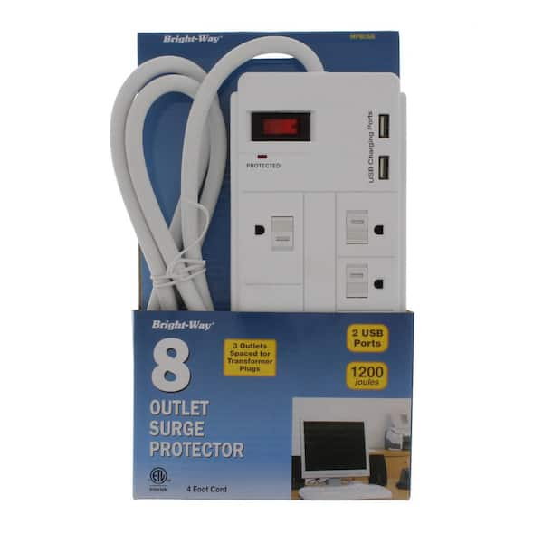 8-Outlet Surge Protector Power Strip in White