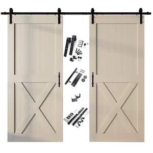 42 in. x 84 in. X-Frame Tinsmith Gray Double Pine Wood Interior Sliding Barn Door with Hardware Kit, Non-Bypass
