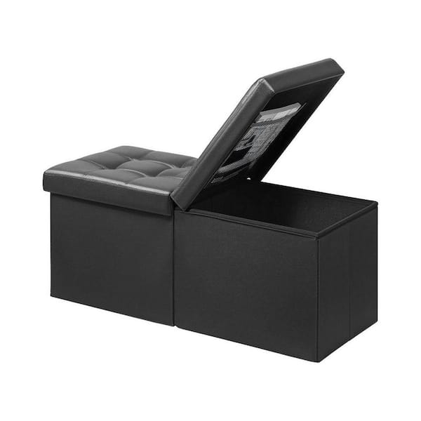 Footrest Ottoman Bench with Storage 13 in W x 34 in D x 13 in H Black Leather Outdoor Storage Cabinet