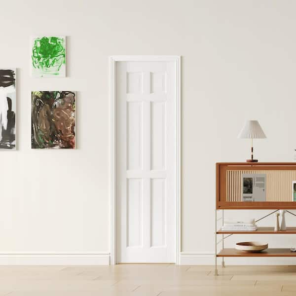 24 in. x 80 in. 6 Panel, Hollow Core, Composite, White Primed, Pre-Finished Door Panel Interior Door Slab Without Hinges