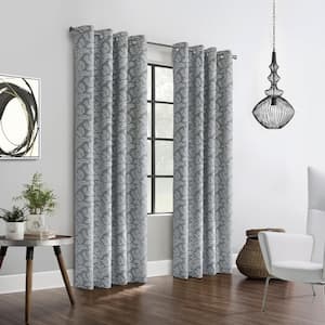 Patricia Silver Polyester Printed 52 in. W x 84 in. L Grommet Indoor Blackout Curtain (Single Panel)