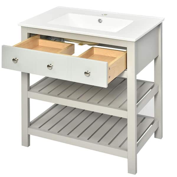 Nestfair 31 in. W x 19 in. D x 33 in. H Single Sink Bath Vanity in Grey with White Ceramic Top