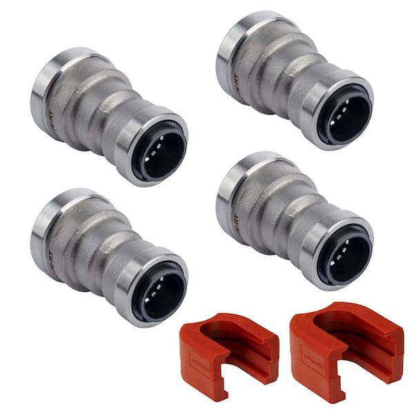 QUICKFITTING 3/4 in. x 1/2 in. Stainless Steel Push-to-Connect Reducing Coupling Fitting with SlipClip Release Tool (4-Pack)