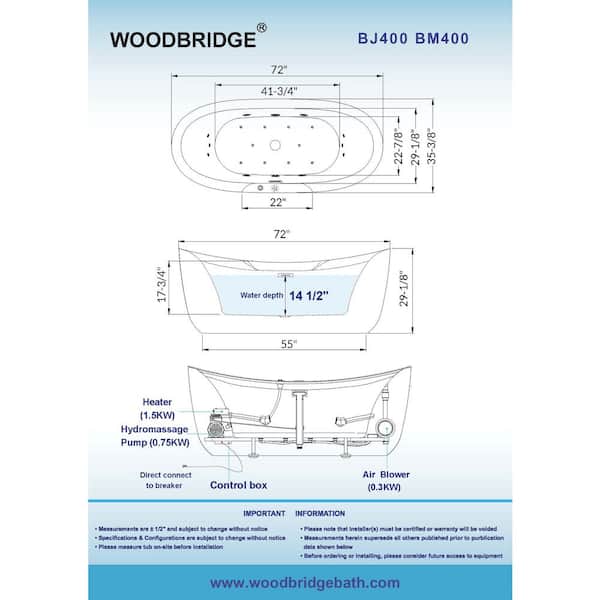 72 in. x 35 in. Acrylic Freestanding Whirlpool and Air Combination Heated Bathtub w/Drain and Overflow Included in White