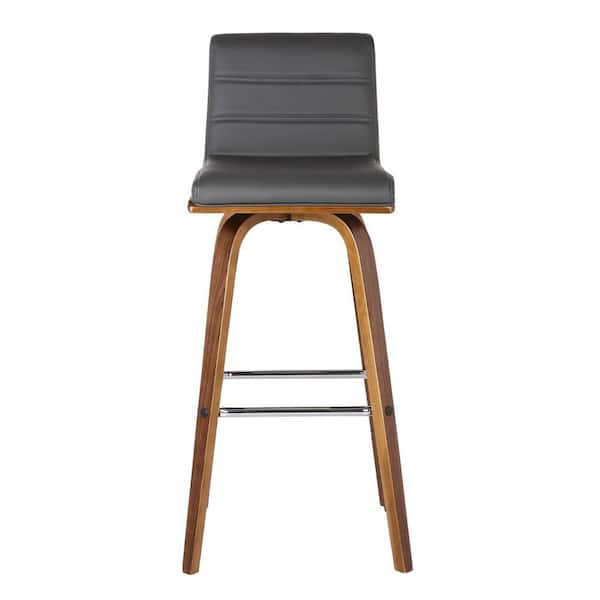 HomeRoots 35 in. Gray and Brown Solid Wood Swivel Low Back Counter Height Bar Chair with Footrest
