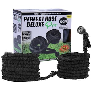 Expandable Water Hose 3/4 in. x 100 ft. with 7 Function Spray Nozzle 50 ft. x 2-Pack Water Hose Black