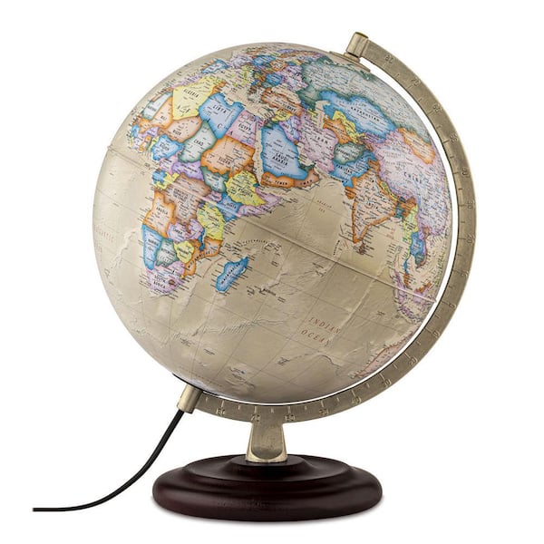 Ambassador Plus 17 in. Tall x 12 in. Diameter Illuminated Decorative Desktop World Globe