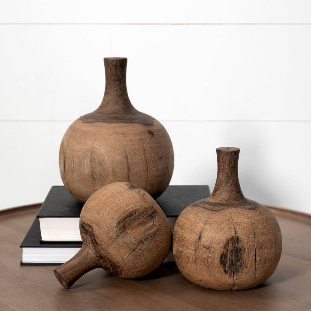 Afra Solid Wood 7" Decorative Table Vase in Natural Brown