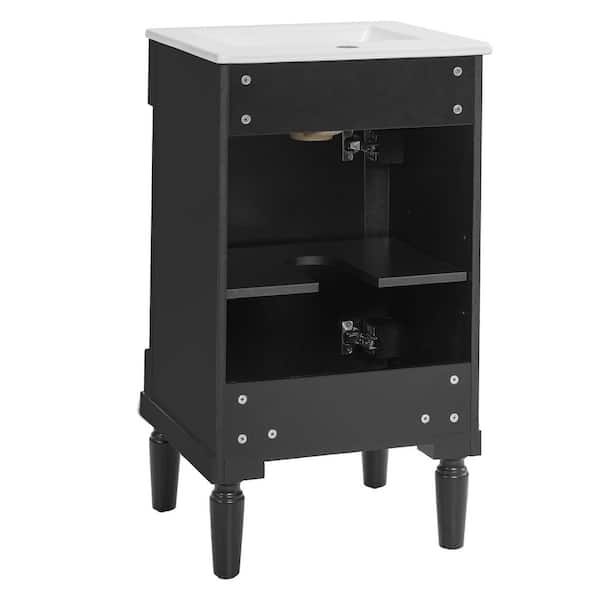 Ziyudura 18 in. Single Sink Freestanding Black Bath Vanity with