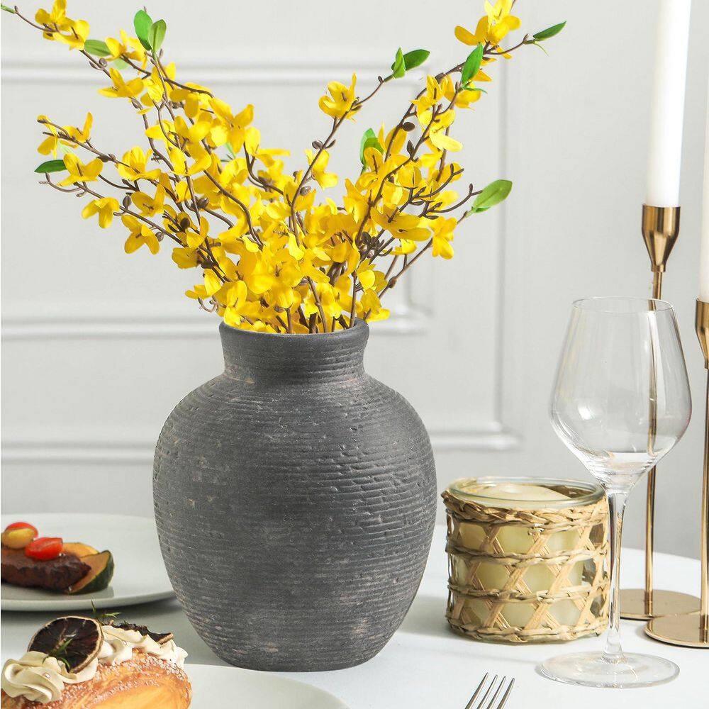 7.4 in. Black Ceramic Round Flower Vase Home Decorative Vase LSH5FLB ...