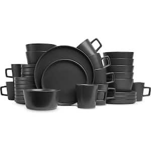 32-Piece Modern Stoneware Black Matte Dinnerware Set Service for 8