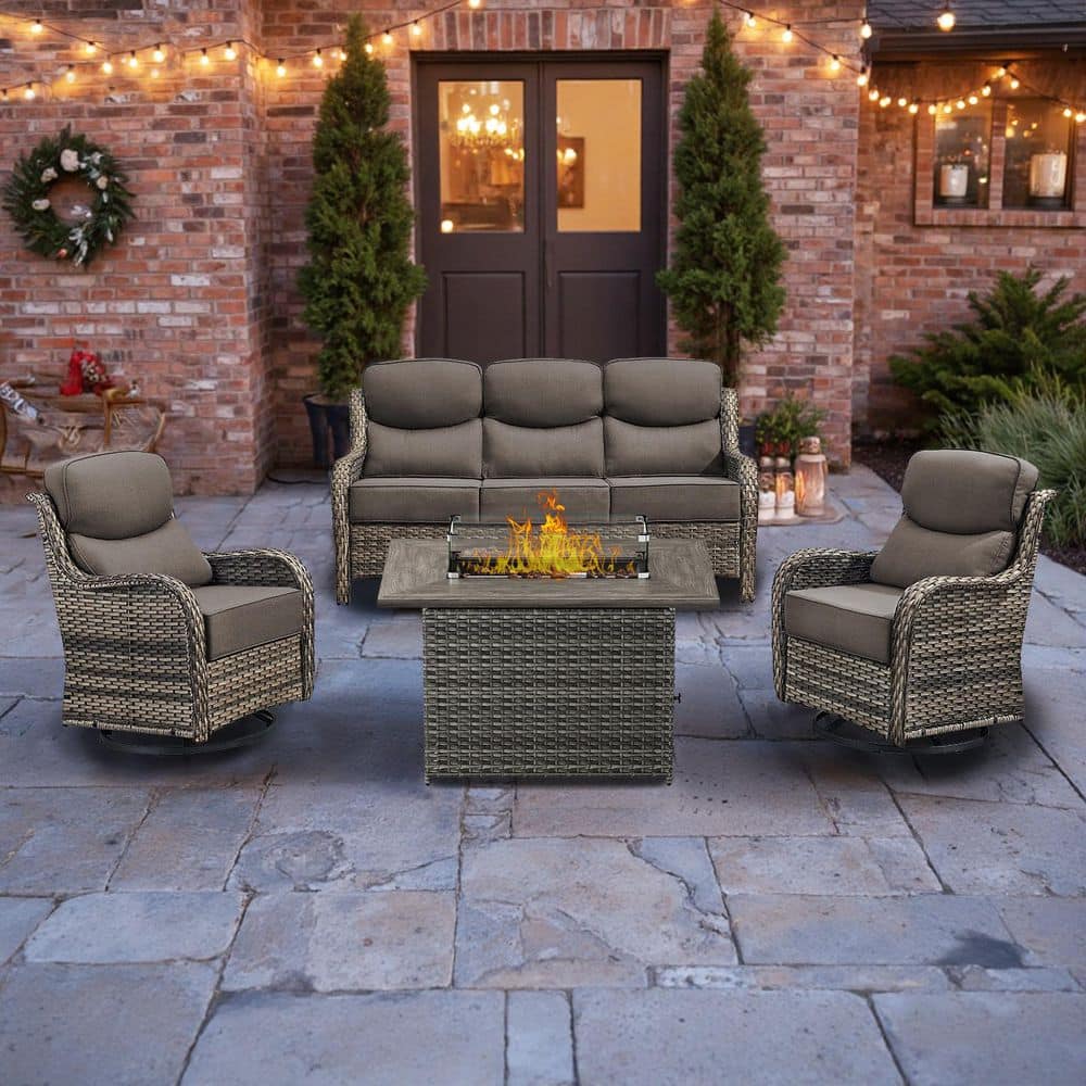 5 Seat 5-Piece Gray Wicker Outdoor Fire Pit Patio Set with Gray Cushions, Swivel Chairs and Fire Pit Table price history on PriceWatchPro