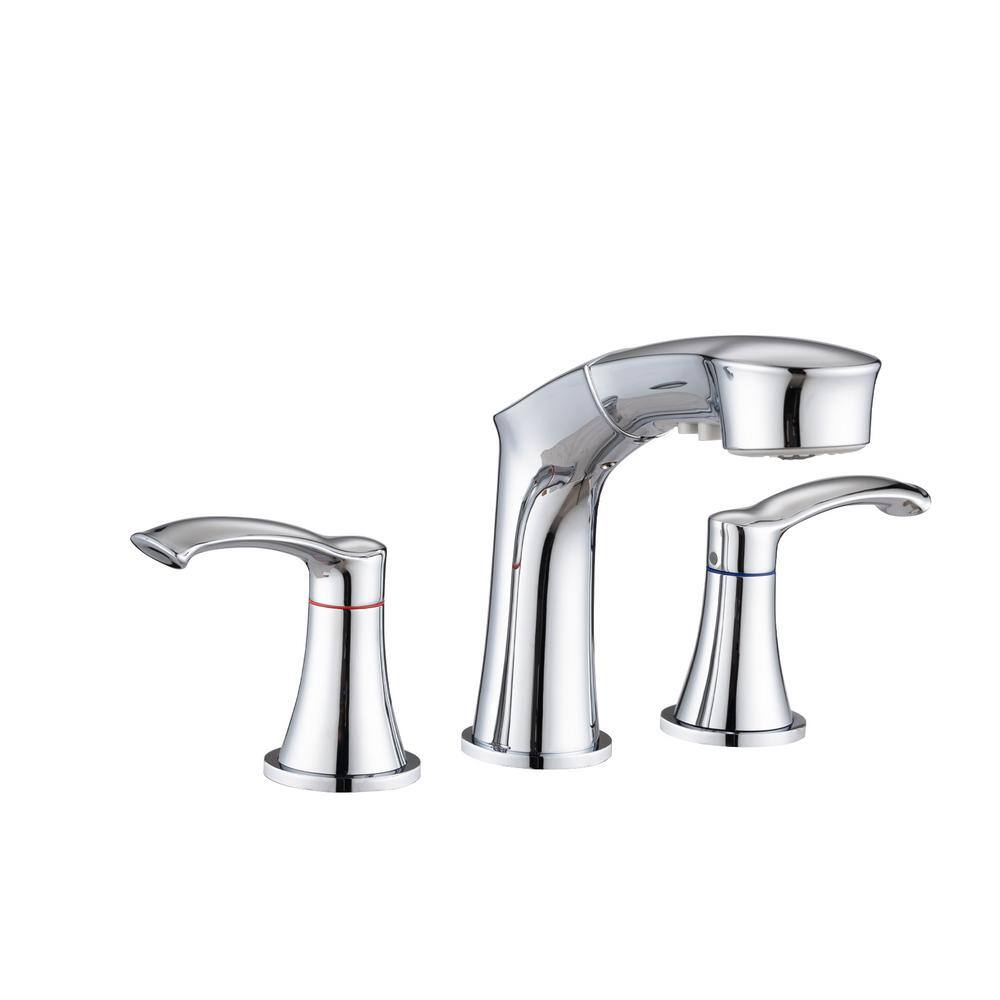Deck Mount Double Handles Bathroom Faucet, 8 in. Widespread 3 Hole Bathroom
