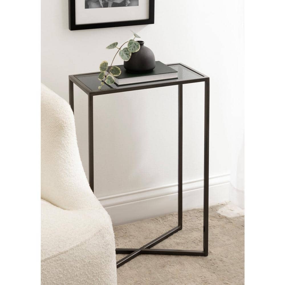 Jaspur Pewter Metal and Glass Rectangular Side Table