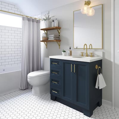 Blue Sink On Right Side Bathroom Vanities Bath The Home Depot