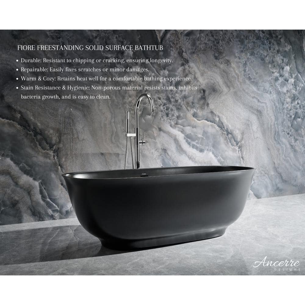 Fiore 67'' Matte Black Acrylic Freestanding Bathtub