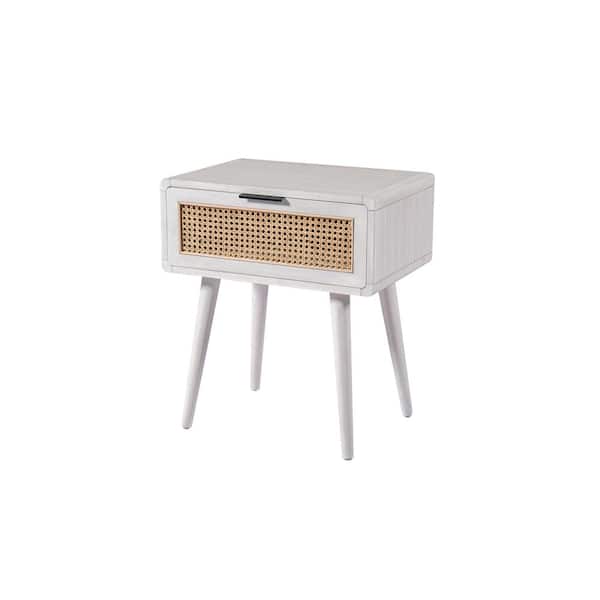 Boraam Cambria 22 in. Wide Rectangle Wood End Table - Zebrano Whitewash/Natural Cane
