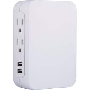 Side Access 5-Outlet 2 USB Pro Surge Protector Tap, White