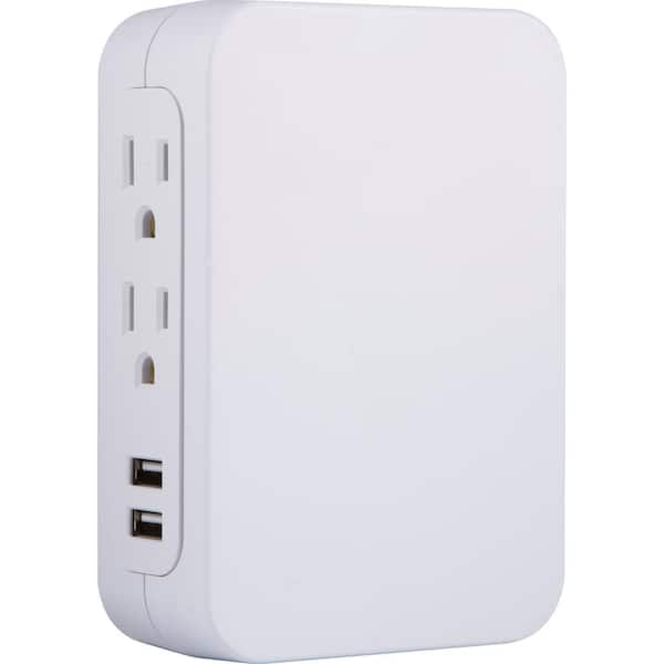 GE Side Access 5-Outlet 2 USB Pro Surge Protector Tap, White