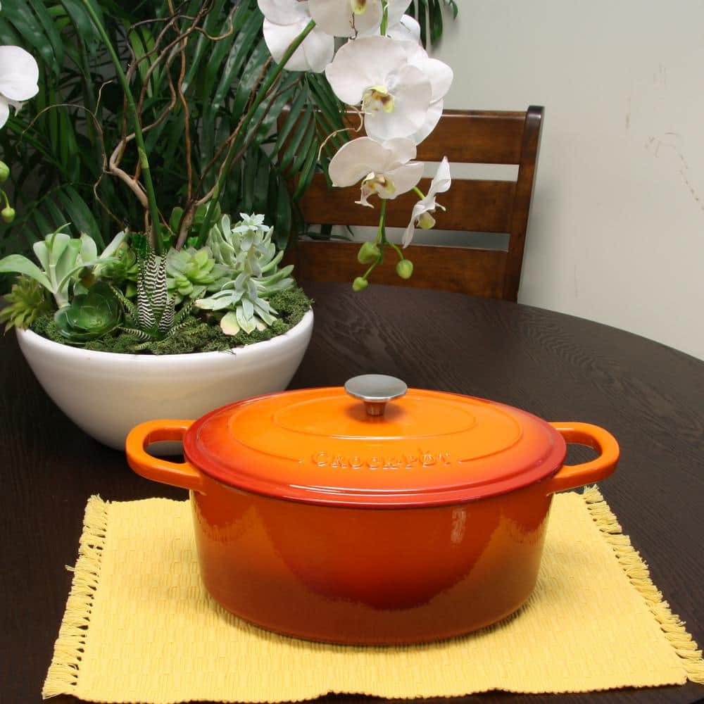 Sunset Orange Enameled Cast Iron Dutch Oven, 7-Quart