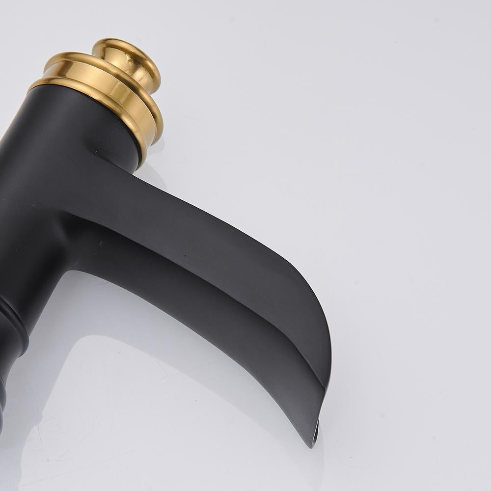 Gold and Black Widespread Double Handle Waterfall Faucet