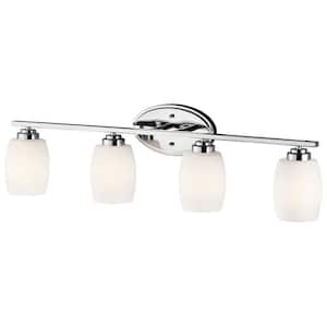 Eileen 33.75 in. 4-Light Chrome Contemporary Bathroom Vanity Light with Etched Glass Shade