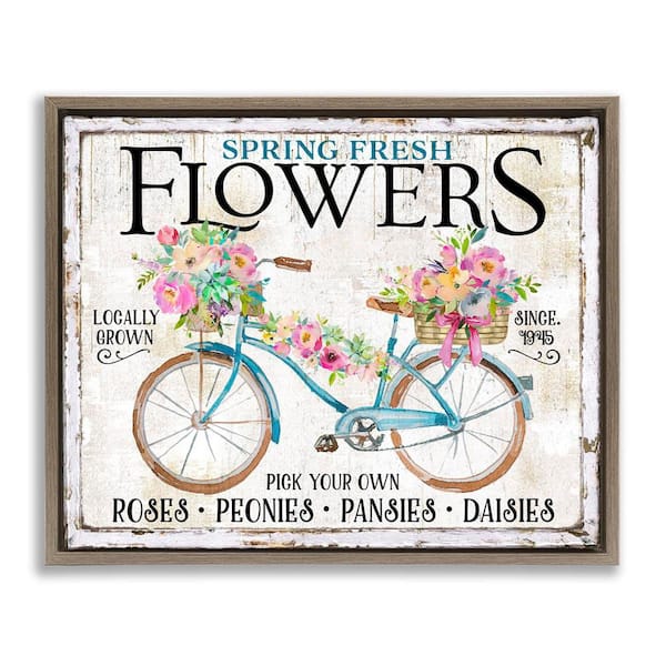 Stupell Industries Spring Fresh Flowers & Bike by Creatif Belle Brown Floater Frame Nature Graphic Art Print 25 in. x 31 in.