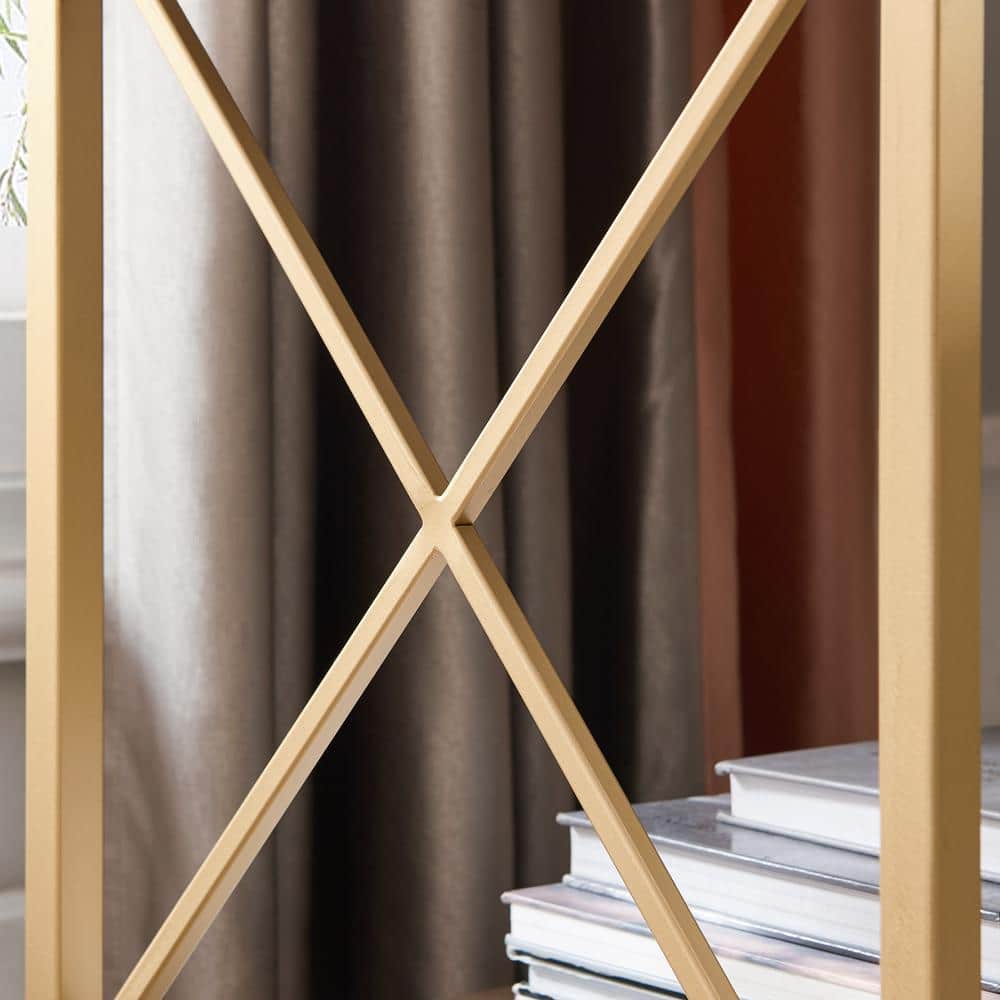 White and Gold Metal Nightstand with USB Charging