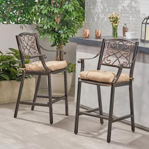 Barlow Shiny Copper Metal Outdoor Bar Stool with Tuscany Cushion (2-Pack)