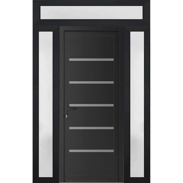 56 in. x 94 in. Right-hand/Inswing Frosted Glass Matte Black Steel Prehung Front Door with Hardware