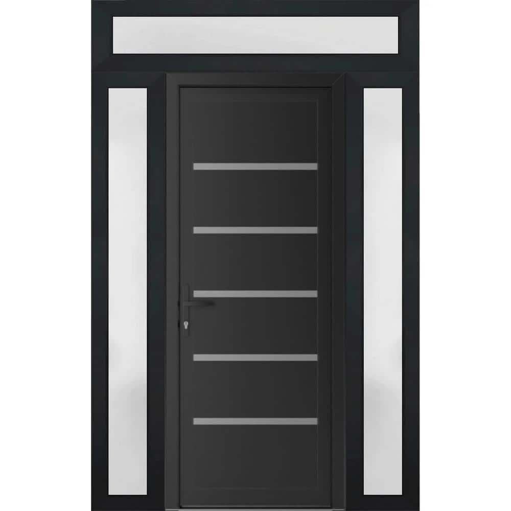 62 in. x 94 in. Right-hand/Inswing Frosted Glass Matte Black Steel Prehung Front Door with Hardware price history on PriceWatchPro