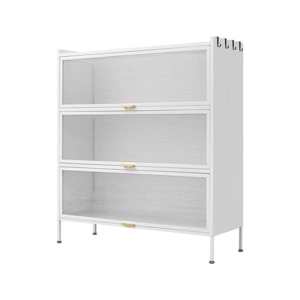 COWLOWN White 3-Shelf Metal Pantry Organizer, Storage Cabinet Baker Racks with Microwave Rack Storage Rack