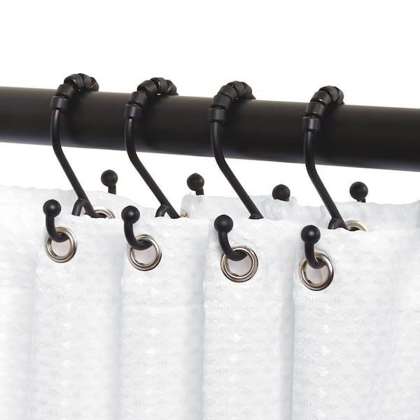 NeverRust Aluminum Double Roller Shower Hooks in Matte Black (12-Pack)