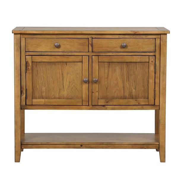 STICKON 39 in. L Brown Standard Rectangle Wood Console Table with Shelf 2Drawer and