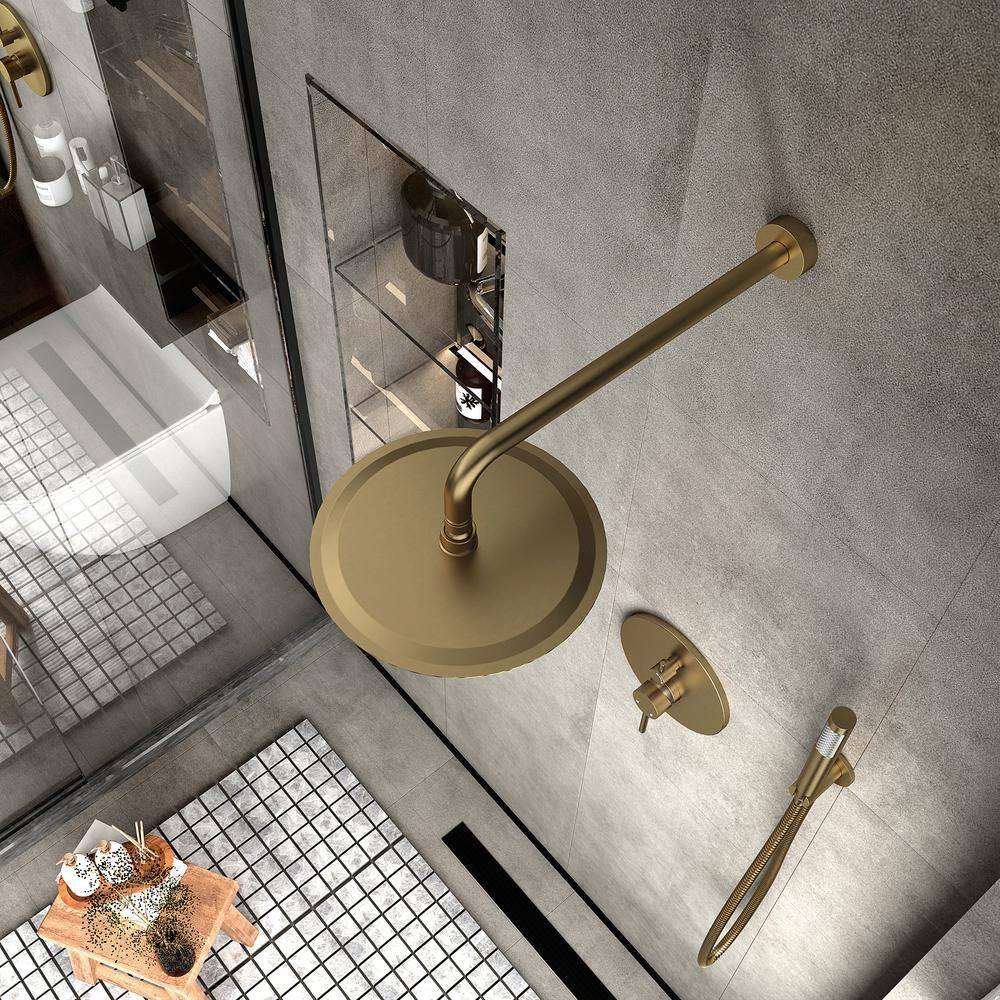 Large Brushed Gold Stainless Steel Dual Shower Head System