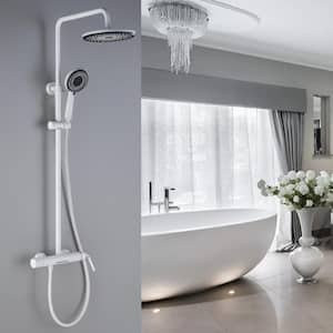 6-Spray Patterns with 2 GPM 9 in. Wall Mount Dual Shower Heads in White with Tub Spout and Slide Bar