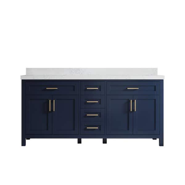 Willow Collections Cambridge 72 in. W x 22 in. D x 36 in. H Double Sink Bath Vanity in Hale Navy Blue with 2 in Empira Quartz Top