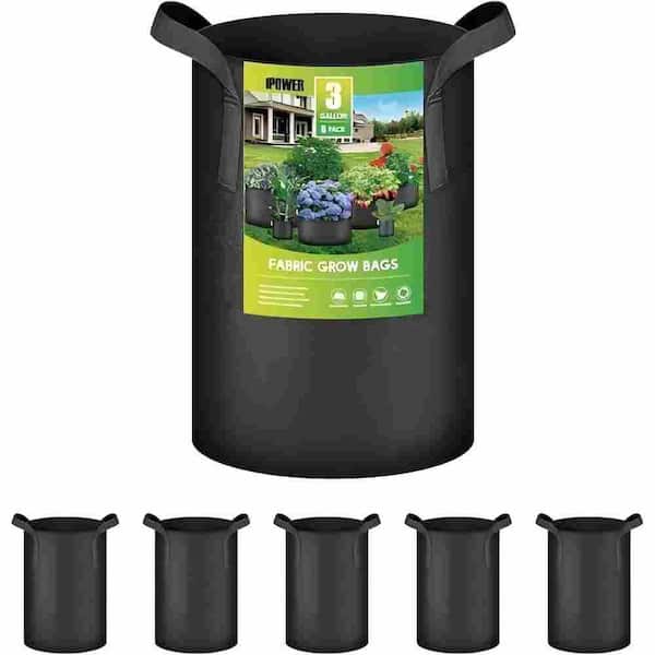 5-Pack 3 Gal. Grow Bags Nonwoven Fabric Pots Aeration Container with Strap Handles for Garden and Planting in Black