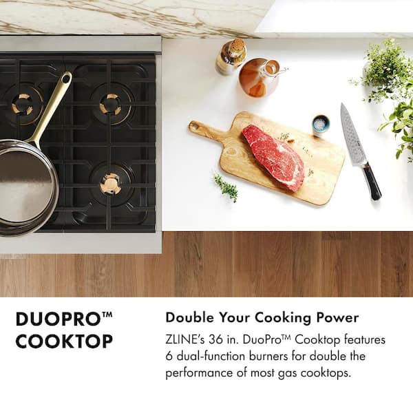 Autograph 36 in. Paramount Gas Rangetop with 6 Burner DuoPro Cooktop in Stainless Steel and Polished Gold Accents