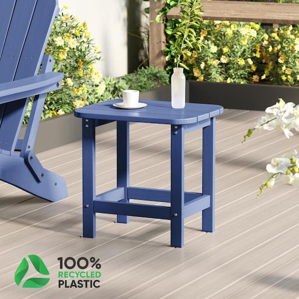 Navy Blue Plastic Outdoor Side Table, Patio Adirondack End Table, Weather Resistant