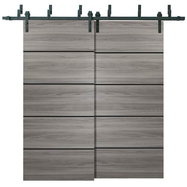 Sartodoors 60 in. x 80 in. 2 Panel Ginger Ash Solid Wood with Honeycomb Sliding Barn Door with Hardware Kit