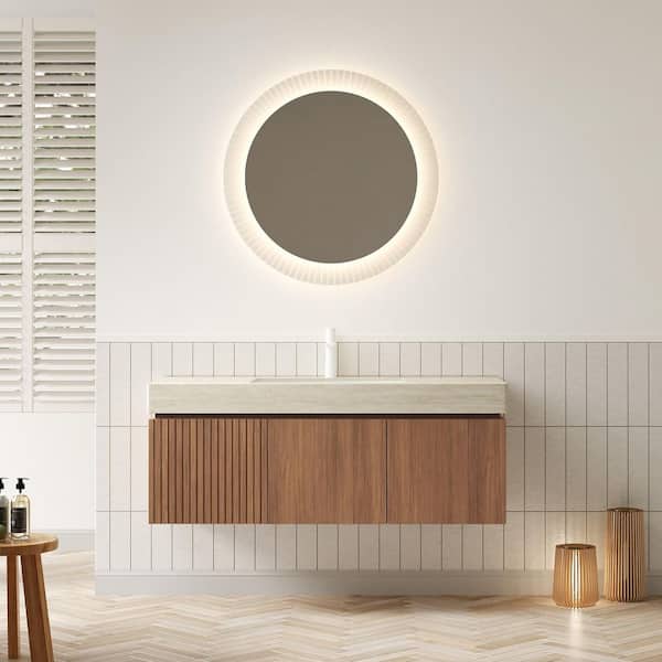 48in. Floating Single Sink Espresso Bath Vanity with Oak Sintered Stone Top