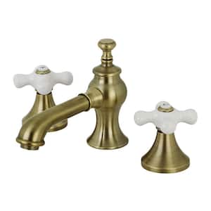 Vintage 2-Handle 8 in. Widespread Bathroom Faucets with Brass Pop-Up in Antique Brass