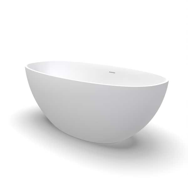 61 in. x 29.5 in. Artificial Stone Soaking Bathtub in Matte White Solid Surface with Overflow and Pop-up Drain