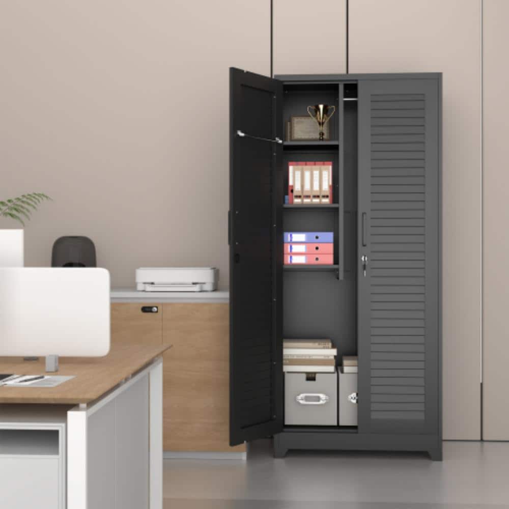 Black Metal Garage Storage Cabinet with Locking Doors, Wheels, Hanging Rod, Tall Utility Tool Chest price history on PriceWatchPro