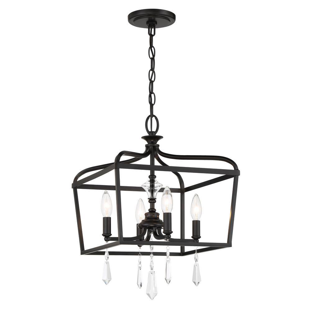 Coal Finish 4-Light Crystal Lantern Chandelier